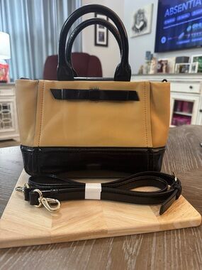 Leather Two-Tone Satchel Handbag - Yellow and Black